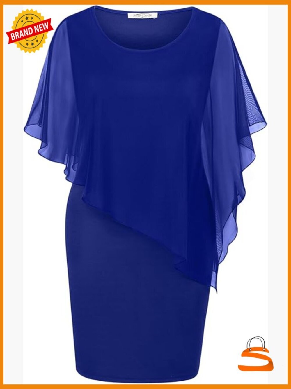Mesh Cape Overlay Bodycon Knee Length Pencil Dress for Wedding Guest